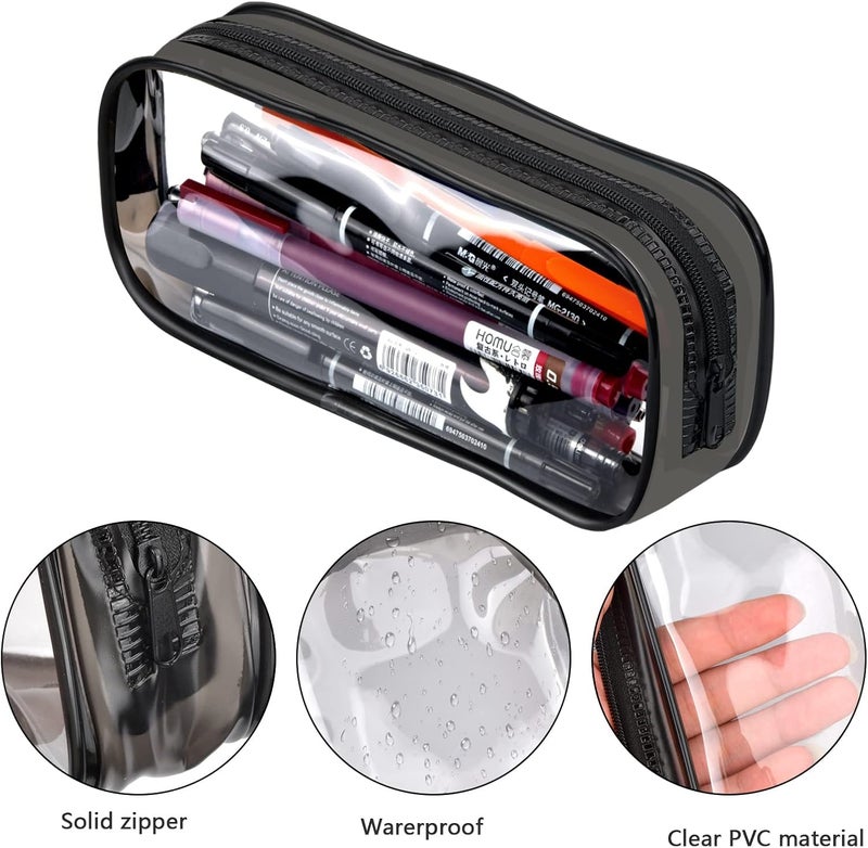 YILANJIN Clear Zipper Pencil Bag, 2 Pieces PVC Pencil Case, Waterproof Makeup Pouch, Transparent Stationery Bag for School, Office, Travel, Black, White - Image 3