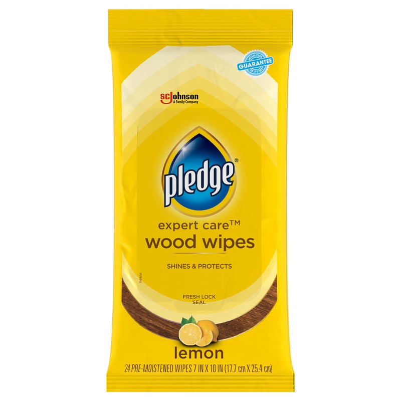 Pledge Expert Care Enhancing Wood Wipes, Lemon Scent, 24 Count - Image 1