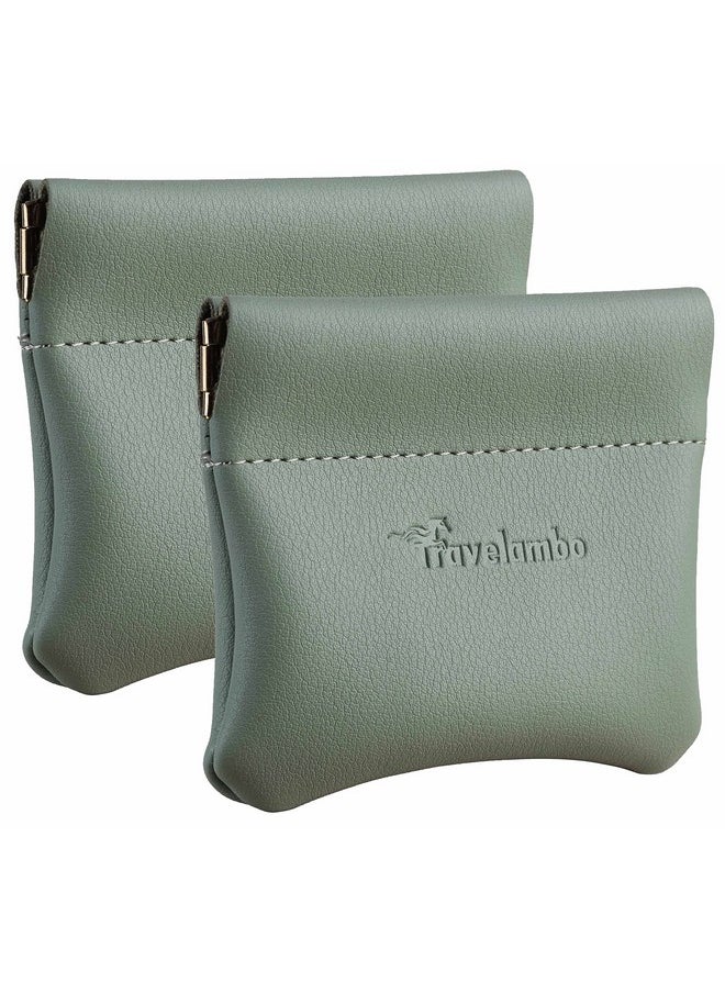 Travelambo - Leather Squeeze Coin Purse Pouch Change Holder For Men & Women 2 Pcs Set (Green Blooming) - Image 1