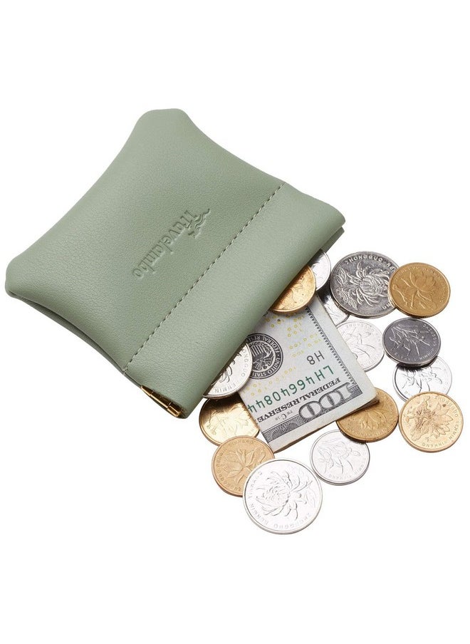 Travelambo - Leather Squeeze Coin Purse Pouch Change Holder For Men & Women 2 Pcs Set (Green Blooming) - Image 1