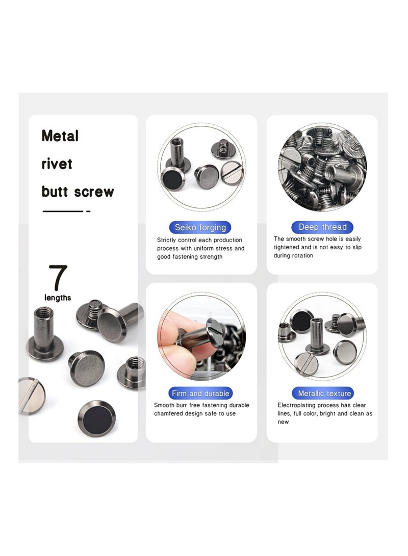 SYOSI 90 Sets Screws Assorted Kit, 6 Sizes of Round Flat Head Leather Rivets Metal Screw Studs for DIY Leather Craft and Bookbinding (M5 X 4, 5, 6, 8, 10, 12) (Black) - Image 3