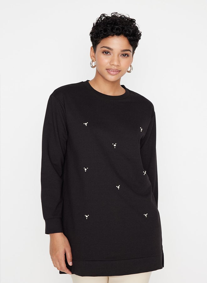trendyol Black Crew Neck Stone Detailed Knitted Tunic TCTSS22TN0072 - Image 2