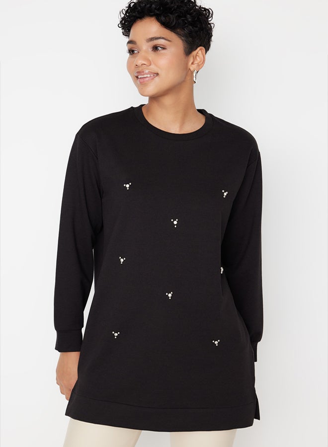 trendyol Black Crew Neck Stone Detailed Knitted Tunic TCTSS22TN0072 - Image 1