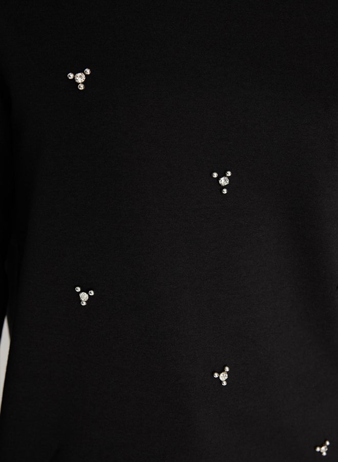 trendyol Black Crew Neck Stone Detailed Knitted Tunic TCTSS22TN0072 - Image 4
