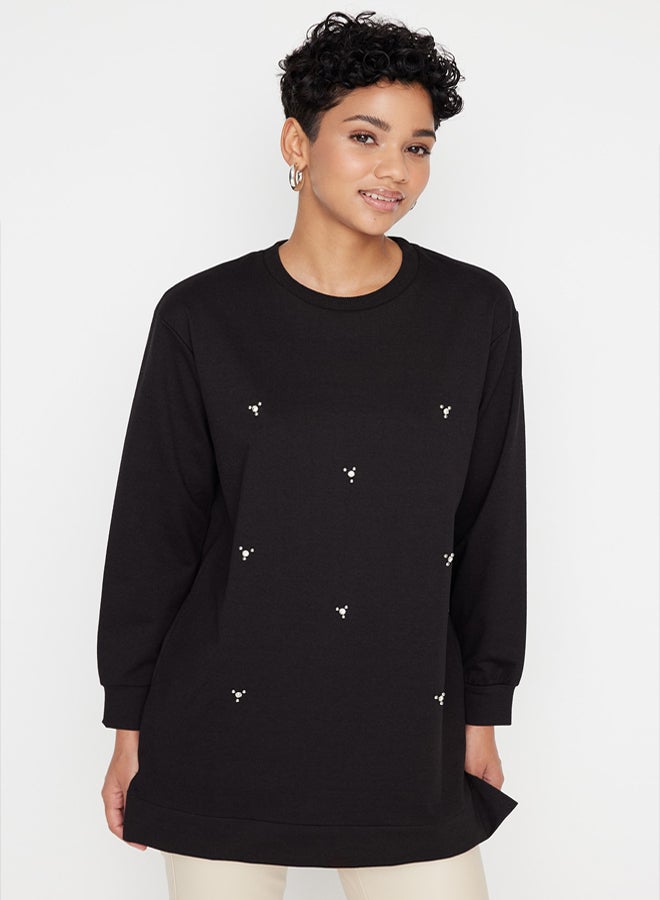 trendyol Black Crew Neck Stone Detailed Knitted Tunic TCTSS22TN0072 - Image 3