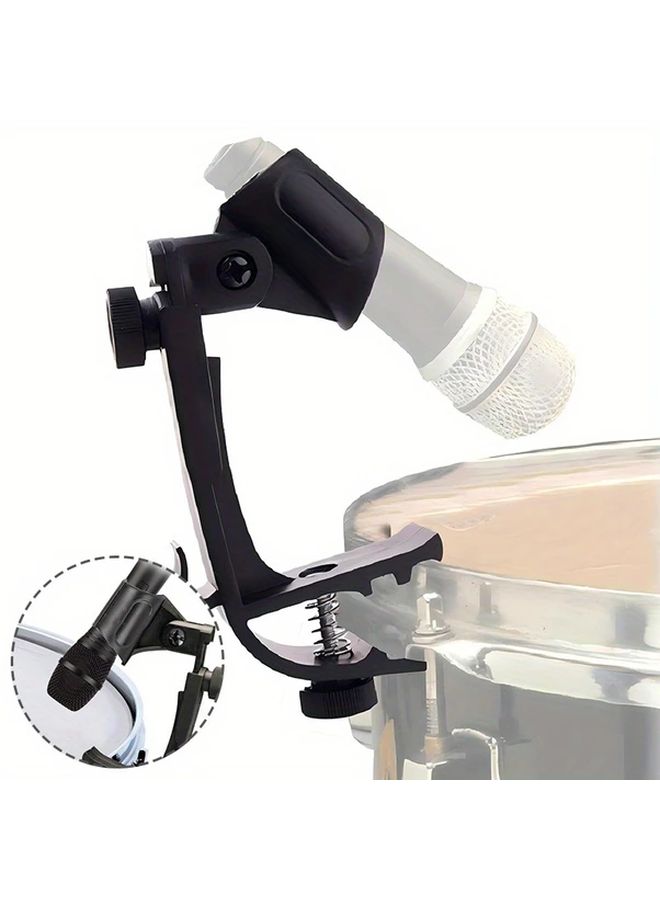 Adjustable Drum Microphone Stand Black Sturdy Metal Plastic Clamp With Rotating Head - Image 1