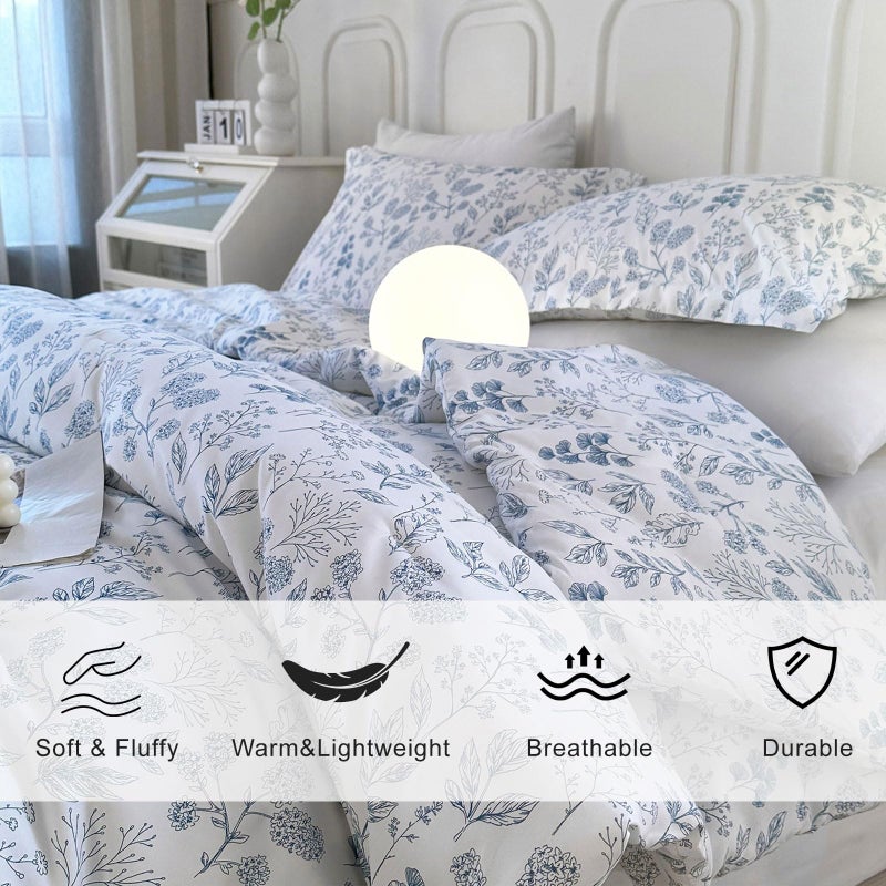 EAVD Queen Comforter Set White and Blue Floral Bedding Set for Girls Soft Microfiber Comforter Set Vintage Garden Floral Comforter Set with 2 Pillowcases Botanical Comforter Set for All-Season - Image 2