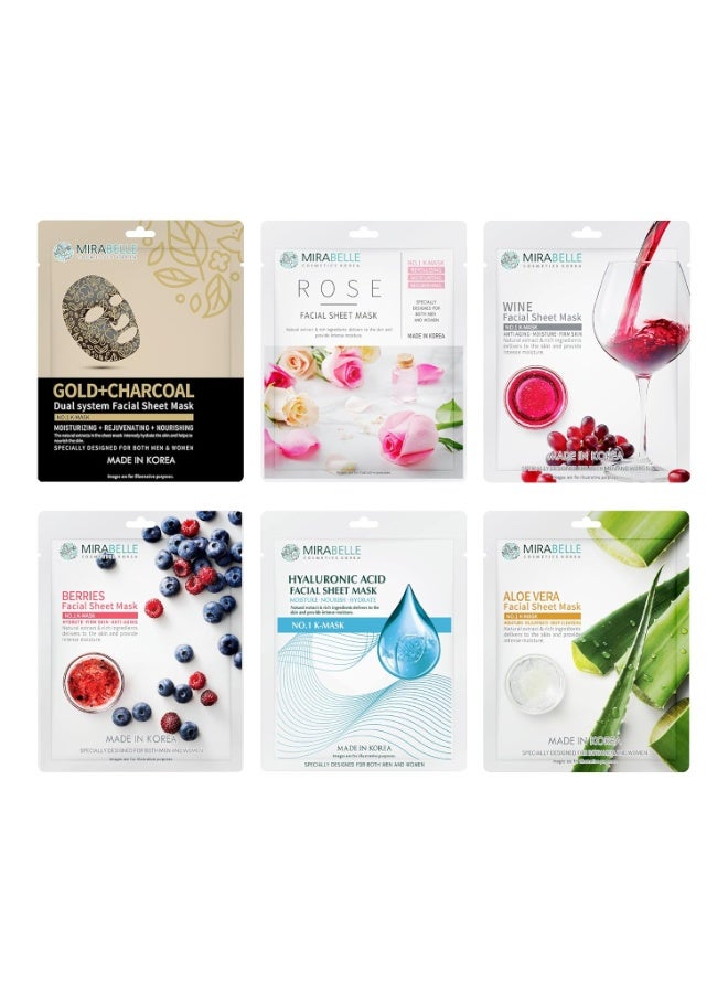 Mirabelle Dry Skin Face Mask Sheets | Deep Hydration & Nourishing Glow | For All Skin Types, Women & Men | Korean Face Sheet Mask Combo Pack Of 6 (each 25 Ml) - Image 4