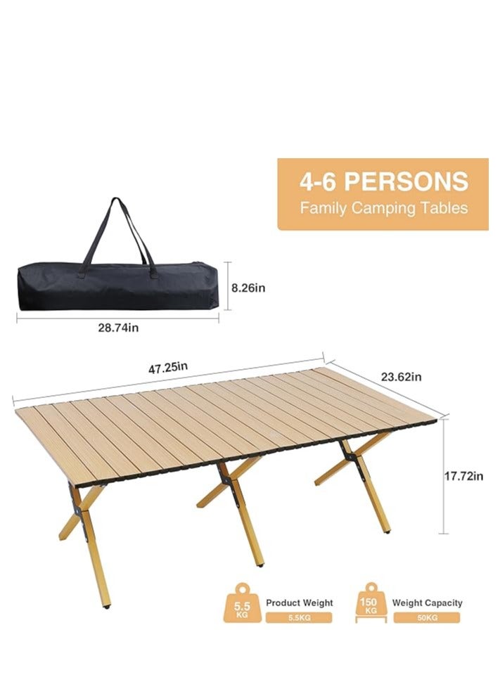 Folding Camping Table – Lightweight Roll-Up Aluminum Picnic Table with Carrying Bag, Portable for Beach, BBQ, Outdoor, and Backyard Use (47.3"L x 24"W x 17.7"H), Easy Setup for Outdoor Activities and Events - Image 2