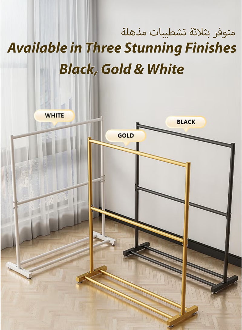 توشيونيكس حامل ملابس مزدوج القضبان، حامل تجفيف ملابس مزدوج الطبقات، منظم ملابس، خزانة مفتوحة مع قضبان تعليق من مستويين ورف تخزين سفلي، أنابيب فولاذية قوية 25 مم، سعة تحميل كبيرة 70 كجم، مع قضيبين أفقيين لتعليق الملابس، غرفة الغسيل، الشرفة، غرفة النوم، ملاءات، لحاف، بطانية، معاطف، تنانير، قمصان، قبعات، حامل سترات 120 سم - Image 5