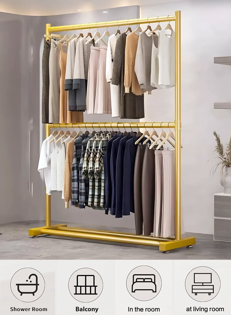Toshionics Double Rod Clothing Rack Heavy Duty Dual Layer Clothes Drying Stand Garment Organizer Open Armoire with 2 Tier Hanger Rails and Bottom Storage Shelf, Strong 25mm Steel Pipes, 60kg Load Large Capacity Featuring Two Horizontal Bars for Hanging Clothes, Laundry Room, Balcony, Bedroom Sheets, Quilts, Blanket, Coats, Skirts, Shirts, Hats, Sweaters Holder 120cm - Image 4