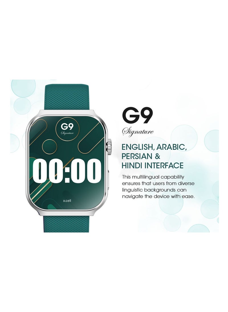 G9 Signature Unisex Smart Watch, 2.01” HD Display with IP67 Water Proof, Fitness Tracker with 107 Workout Options, 7+ Days Battery with Wireless Charging, Compatible with iOS & Android - Green