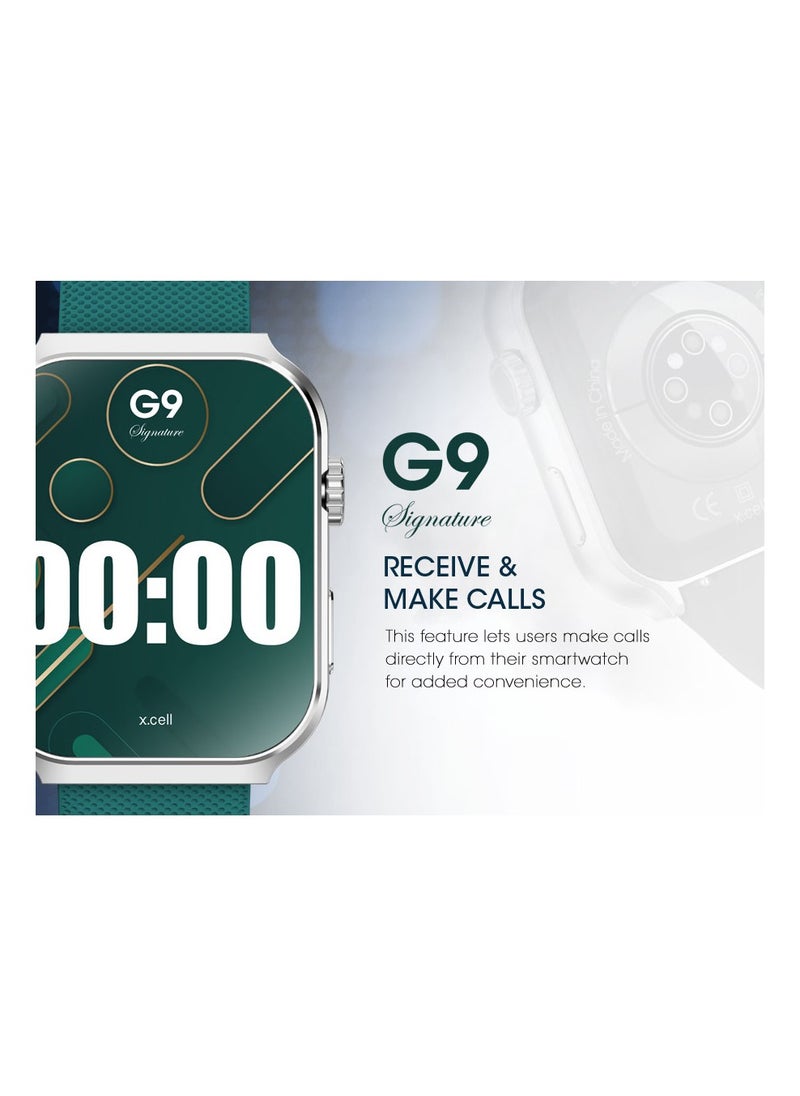 G9 Signature Unisex Smart Watch, 2.01” HD Display with IP67 Water Proof, Fitness Tracker with 107 Workout Options, 7+ Days Battery with Wireless Charging, Compatible with iOS & Android - Green
