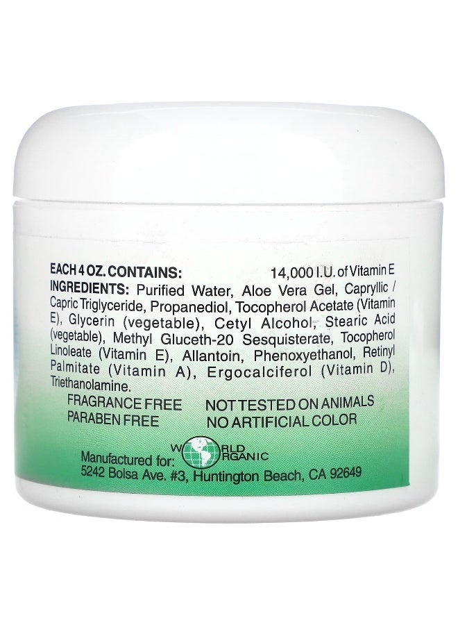 World Organic World Organic, Vitamin E Creme with Aloe Vera, Fragrance Free, 4 oz - Image 2
