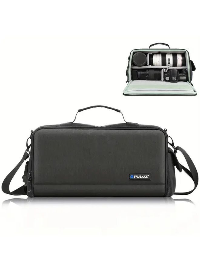 حقيبة كاميرا سوداء عبر الجسم، متعددة الأقسام، حزام قابل للتعديل، متانة البوليستر، حقيبة تخزين للعدسات والملحقات، للاستخدام اليومي والسفر - Image 1