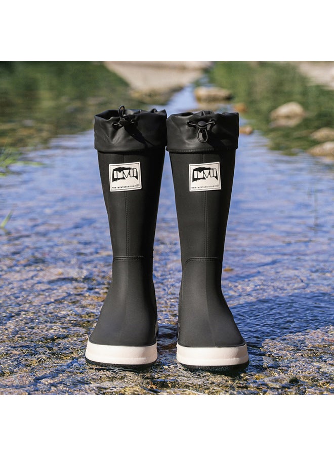 Direct Long Rain Boots Drawstring Elastic Waterproof Non-slip Wear-resistant Rubber Shoes High Tube Men's And Women's Rain Boots