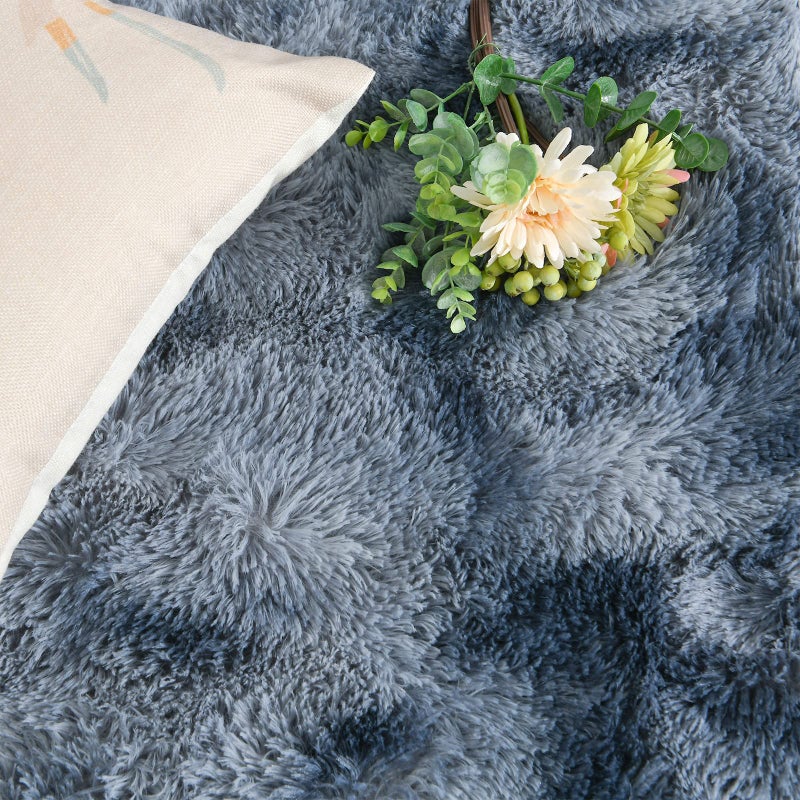DweIke Fluffy Blue Grey Rugs for Bedroom Living Room, 4x6 Feet Soft Plush Shaggy Tie-Dyed Navy Blue Gray Girls Boys Kids Rug, Upgraded Non-Slip and Machine Washable Carpet for Dorm Nursery Decor - Image 4