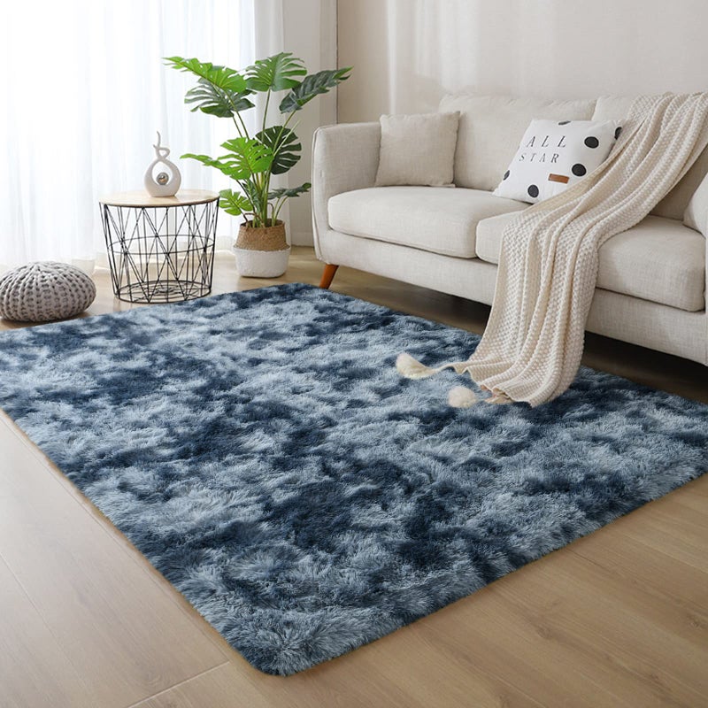 DweIke Fluffy Blue Grey Rugs for Bedroom Living Room, 4x6 Feet Soft Plush Shaggy Tie-Dyed Navy Blue Gray Girls Boys Kids Rug, Upgraded Non-Slip and Machine Washable Carpet for Dorm Nursery Decor - Image 3