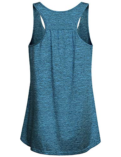 Miusey Yoga Clothes,Womens Racerback Basic Tank Tops Fit and Flare Dressy Tunic Elegant Sleeveless Crew Neck Curved Hem Relaxed Fit Solid Athleisure Workout Shirts for Women Blue Large - Image 2