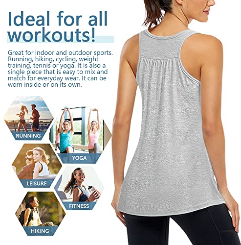 Miusey Yoga Clothes,Womens Racerback Basic Tank Tops Fit and Flare Dressy Tunic Elegant Sleeveless Crew Neck Curved Hem Relaxed Fit Solid Athleisure Workout Shirts for Women Blue Large - Image 3