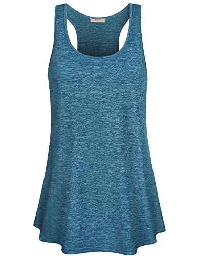Miusey Yoga Clothes,Womens Racerback Basic Tank Tops Fit and Flare Dressy Tunic Elegant Sleeveless Crew Neck Curved Hem Relaxed Fit Solid Athleisure Workout Shirts for Women Blue Large - Image 4