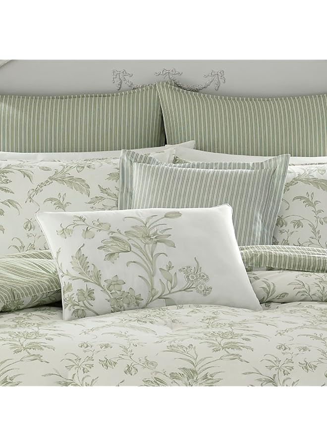 LAURA ASHLEY Home Twin Size Comforter Set Reversible Cotton Bedding Includes Matching Sham With Bonus Euro Sham And Throw Pillows Natalie Sage Off White Twin - Image 5