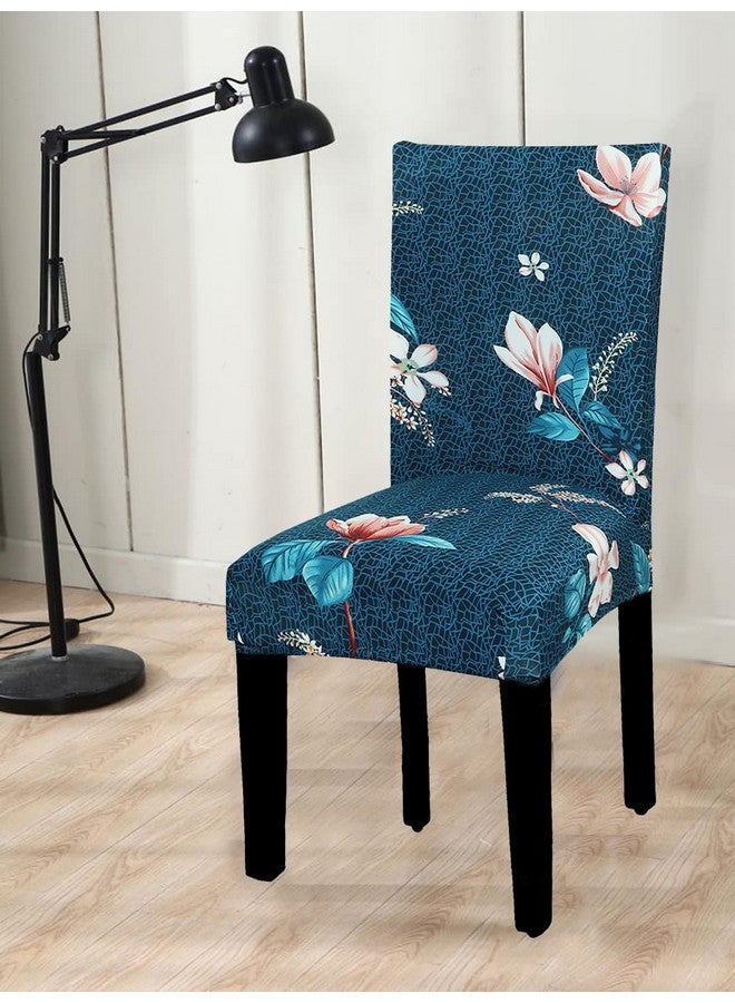 HOUSE OF QUIRK House of Quirk Polyester Spandex Printed Chair Cover Stretch Removable Washable Short Dining Chair Cover Protector Seat Slipcover (Dark Blue Lotus, Pack of 1)  - Image 2