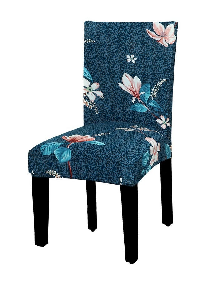 HOUSE OF QUIRK House of Quirk Polyester Spandex Printed Chair Cover Stretch Removable Washable Short Dining Chair Cover Protector Seat Slipcover (Dark Blue Lotus, Pack of 1)  - Image 1