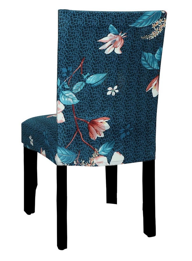 HOUSE OF QUIRK House of Quirk Polyester Spandex Printed Chair Cover Stretch Removable Washable Short Dining Chair Cover Protector Seat Slipcover (Dark Blue Lotus, Pack of 1)  - Image 4