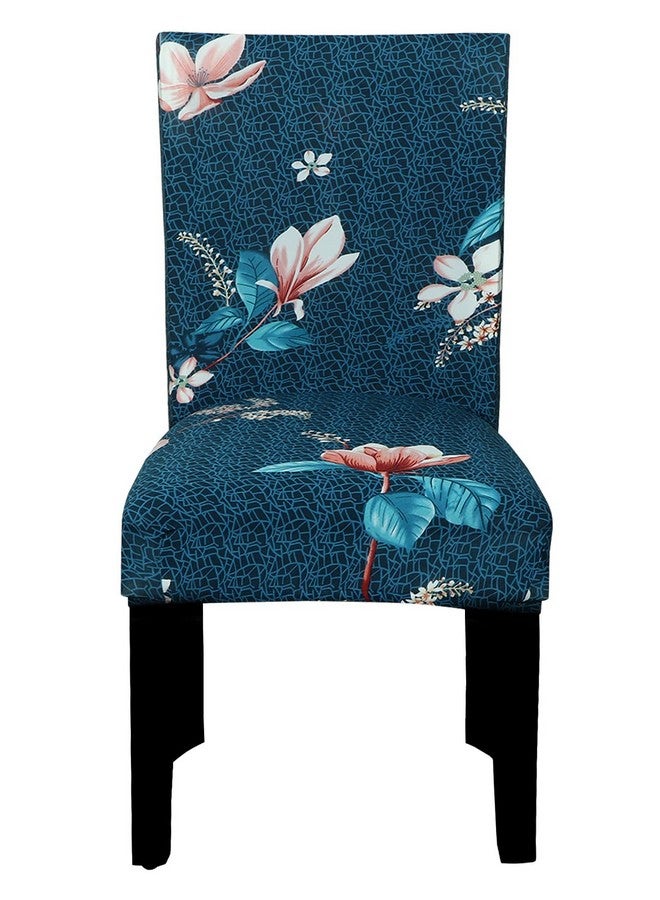 HOUSE OF QUIRK House of Quirk Polyester Spandex Printed Chair Cover Stretch Removable Washable Short Dining Chair Cover Protector Seat Slipcover (Dark Blue Lotus, Pack of 1)  - Image 3