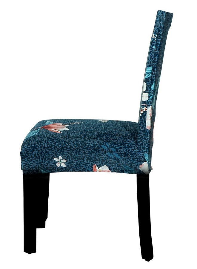 HOUSE OF QUIRK House of Quirk Polyester Spandex Printed Chair Cover Stretch Removable Washable Short Dining Chair Cover Protector Seat Slipcover (Dark Blue Lotus, Pack of 1)  - Image 5