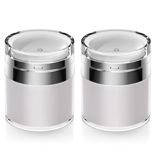 KaiNaDi Airless Pump Jar, 1.7 oz Airless Pump Bottles, Travel Lotion Container – Vacuum Dispenser for Cream – Leak-Proof TSA-Friendly Design Keeps Cream Fresh – Multi-Purpose for Lotion, Sunscreen (2 Pack) - Image 1