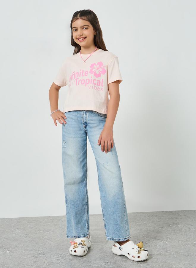 Styli Girls Graphic Print Dropped Shoulder Crop T-Shirt - Image 2