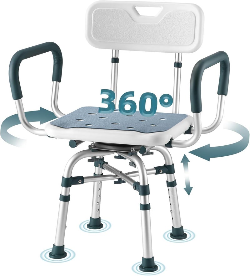 Aidwaygo Swivel Shower Chair with Arms and Back, 500 lbs Heavy Duty Shower Seat for Inside Shower Stall and Bathtub, Height Adjustable Safety Bath Seat for Elderly, Adults, Handicap and Disabled - Image 1