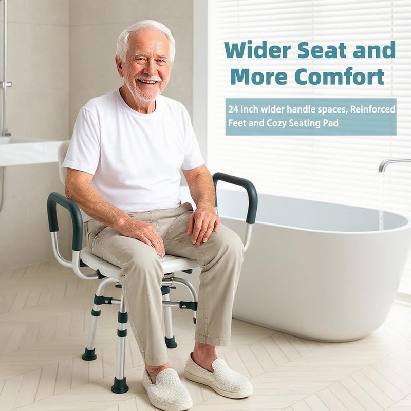 Aidwaygo Swivel Shower Chair with Arms and Back, 500 lbs Heavy Duty Shower Seat for Inside Shower Stall and Bathtub, Height Adjustable Safety Bath Seat for Elderly, Adults, Handicap and Disabled - Image 5