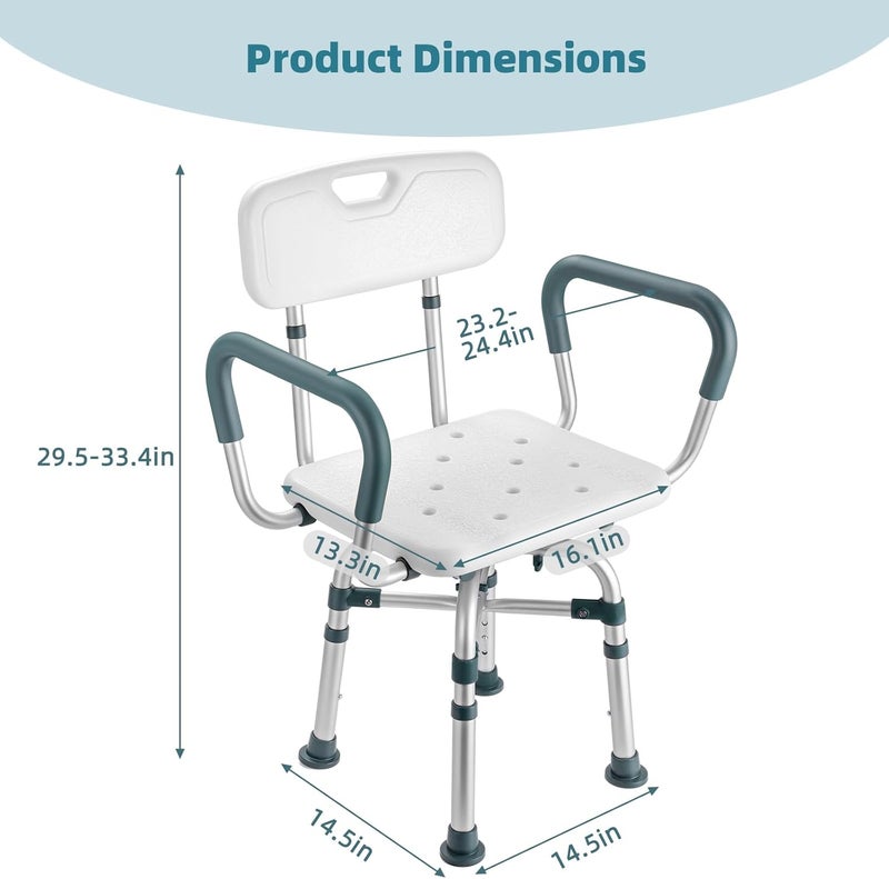 Aidwaygo Swivel Shower Chair with Arms and Back, 500 lbs Heavy Duty Shower Seat for Inside Shower Stall and Bathtub, Height Adjustable Safety Bath Seat for Elderly, Adults, Handicap and Disabled - Image 4