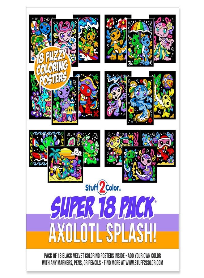 Stuff2Color Axolotl Splash! Fuzzy Velvet Coloring Posters - Super Pack of 18 Cute Axolotl & Ocean Animal Coloring Pages for Kids | Arts & Crafts Activity for Boys, Girls & Family Fun - Image 2
