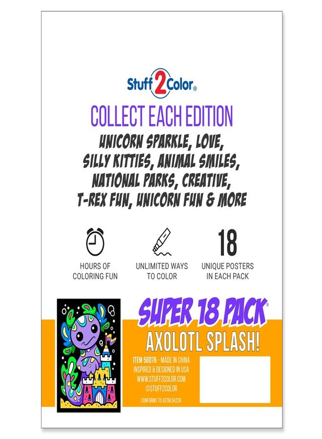 Stuff2Color Axolotl Splash! Fuzzy Velvet Coloring Posters - Super Pack of 18 Cute Axolotl & Ocean Animal Coloring Pages for Kids | Arts & Crafts Activity for Boys, Girls & Family Fun - Image 3