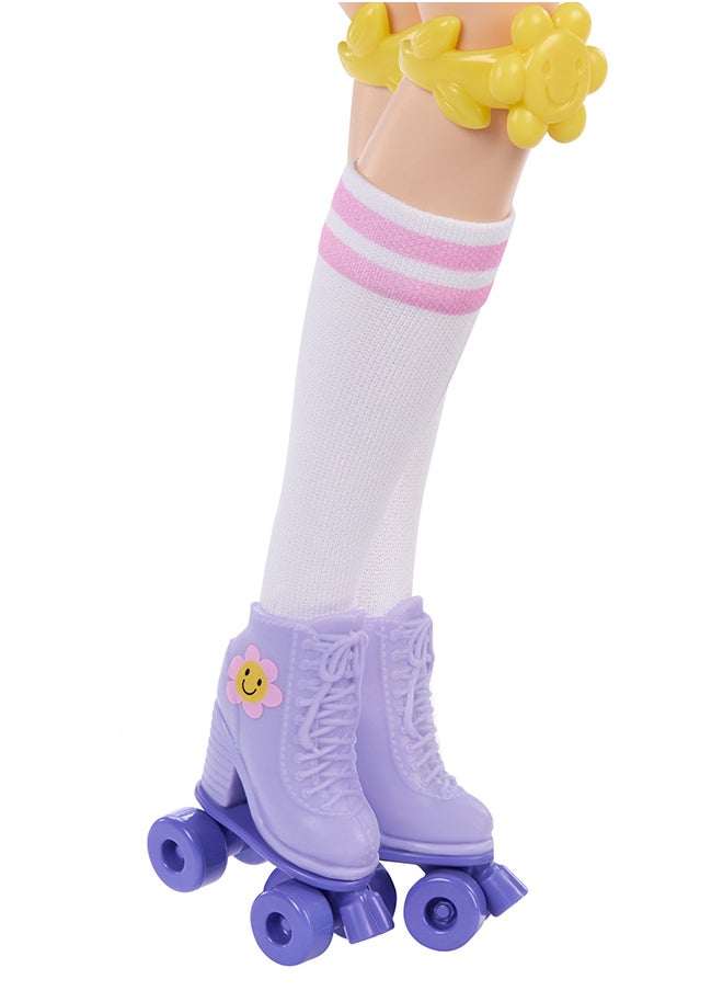 Barbie Dream Besties Doll and Accessories, Renee Posable Roller Skating Fashion Doll with Black Hair, 12 Video & Food Themed Pieces  - Image 5