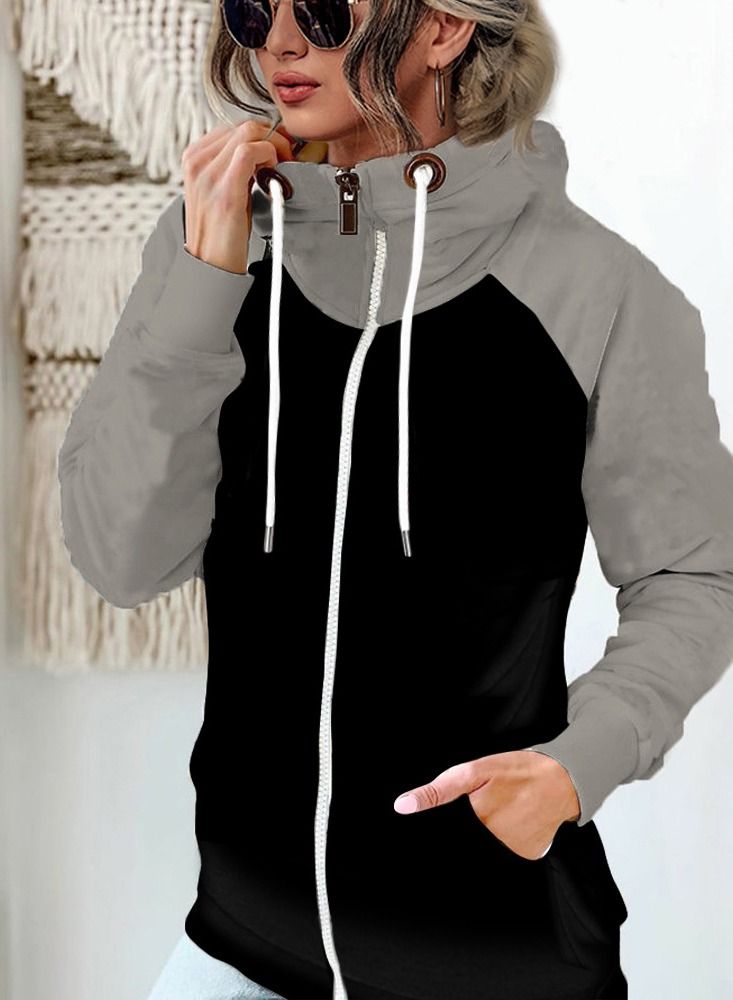 Loquat Women's New Autumn And Winter Color Matching Zipper Hoodie