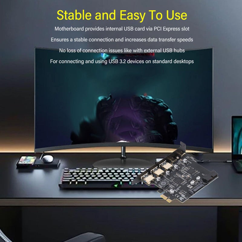 بطاقة توسعة من PCIe إلى USB 3.2 الجيل الأول 5 منافذ بسرعة 5 جيجابت في الثانية مع 3 منافذ من النوع A و 2 منافذ من النوع C لا تتطلب طاقة خارجية - Image 3
