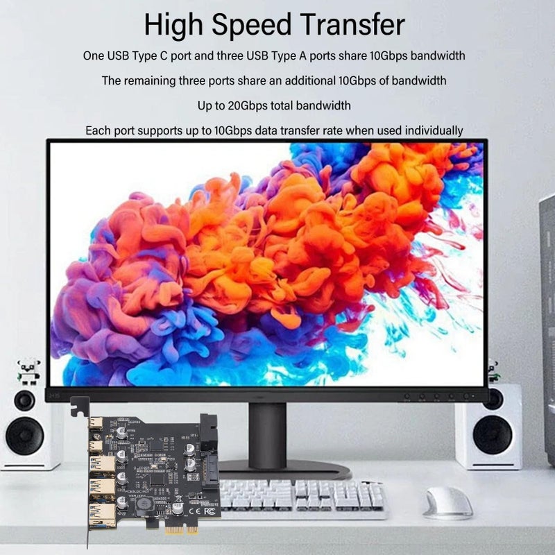بطاقة توسعة من PCIe إلى USB 3.2 الجيل الأول 5 منافذ بسرعة 5 جيجابت في الثانية مع 3 منافذ من النوع A و 2 منافذ من النوع C لا تتطلب طاقة خارجية - Image 4
