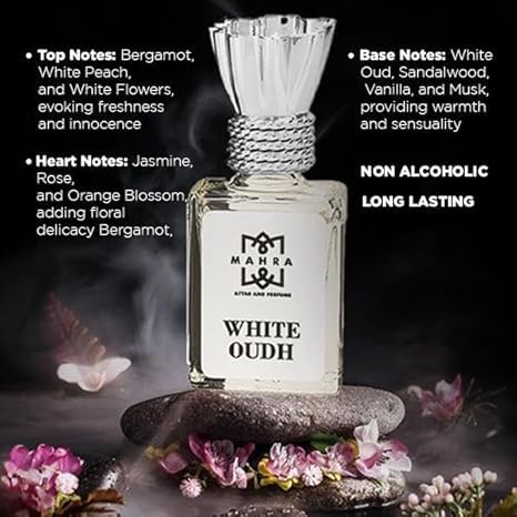 Mahra عطر ماهرة الأبيض عطر أنيق مصقول عطر خالد برغموت طازج زهور بيضاء رقيقة عود مثير يدوم طويلاً 5 مل 10 مل - Image 2