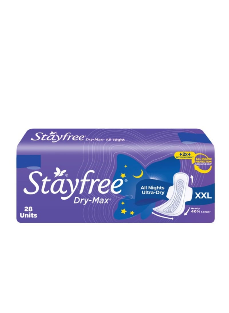 Stayfree - Stayfree Dry Max All Night XXL (28 pads) Dry Cover Sanitary Pads For Women With Wings - Image 1