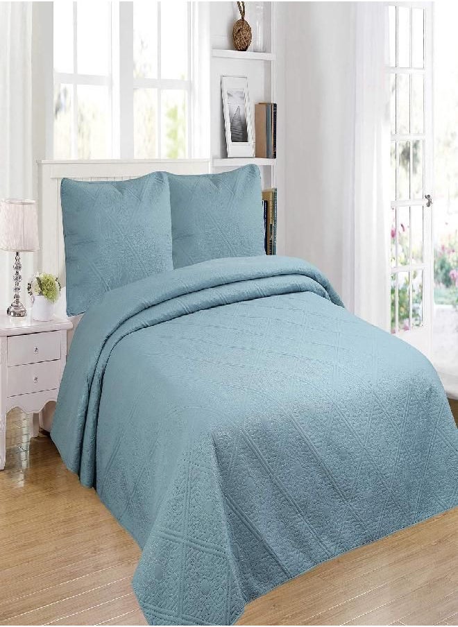 All American Collection - All American Collection 3pc Modern Contemporary Soft Comfy Bedroom Bedspread Quilt Set (Spa Blue, Queen) - Image 1