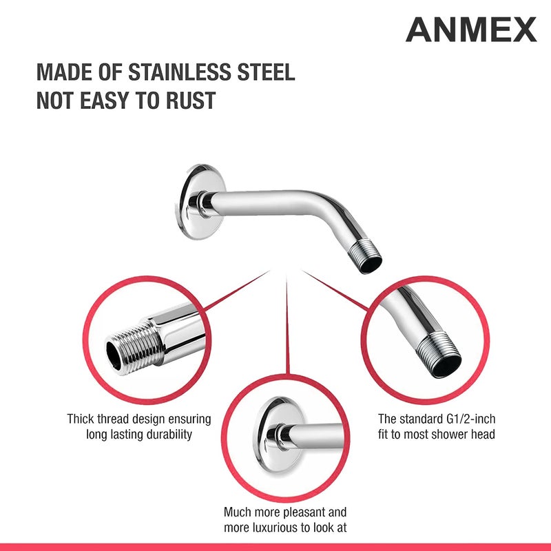 ANMEX ANMEX Round Shower Arm Premium Grade Stainless Steel Shower Holder Round Arm Half Bend 24 Inches - Image 2