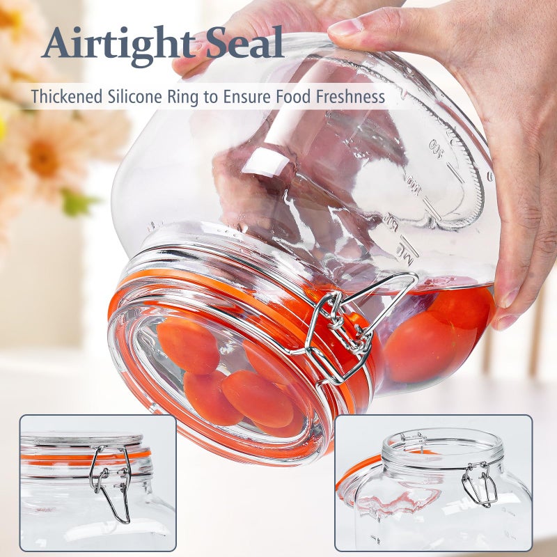 Folinstall Large Glass Jars with Airtight Lid, 2 Pack Glass Food Storage Jars with 2 Scale Marks, Square Glass Canisters for Flour, Cereal, Coffee, Pasta, Cookies, Pickle, 0.6 Gallon Wide Mouth Mason Jars - Image 3