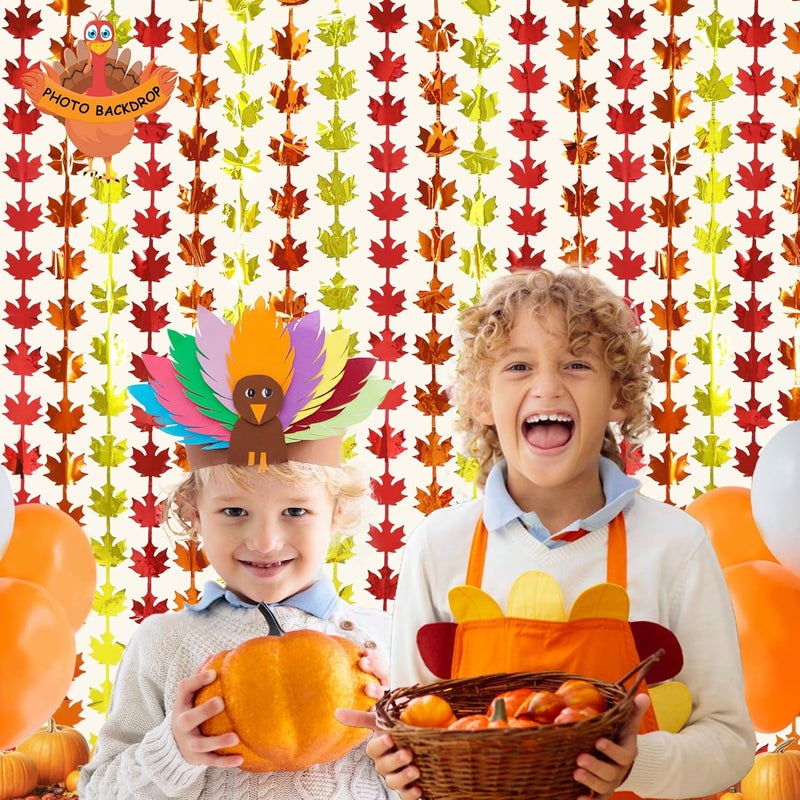 HALOGATE 3-Pack Fall Decorations, Fall Red Orange Yellow Maple Leaves Metallic Foil Fringe Curtains, 3.3X6.6Ft Farmhouse Harvest Tinsel Curtain Streamers for Autumn Thanksgiving Party Photo Booth Backdrop - Image 3