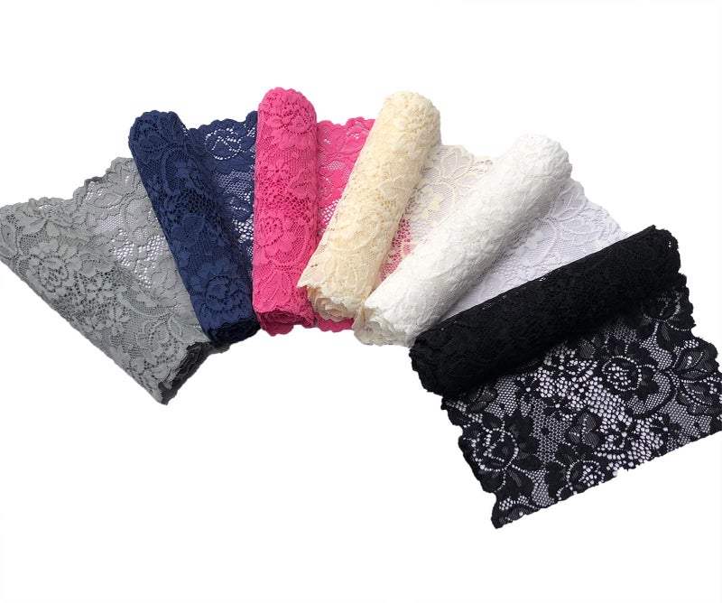 LUMKET LUMKET 6 Inches Wide Stretchy Lace Ribbon Elastic Trim Fabric for Sewing Garment  DIY Craft Supply  6 Colors 1 YardsColor 6 Yards in Total 