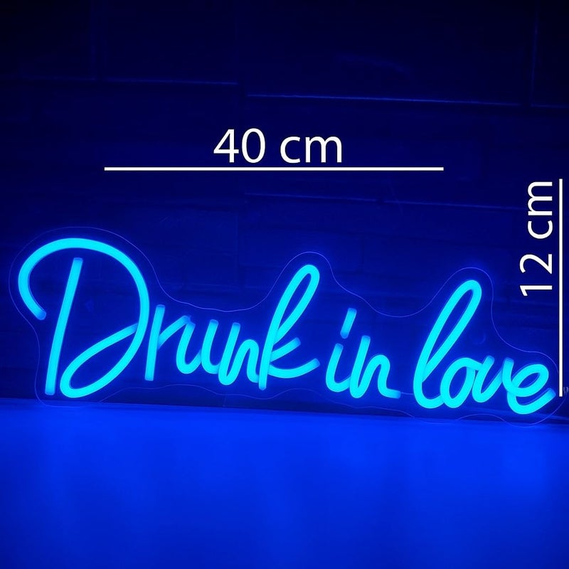 Horoof Home Blue 'Drunk in Love' Neon LED Bar Wall Light - Acrylic Sign Decor (40x12cm) for Bedroom, Party, Wedding, or Bar - Image 2